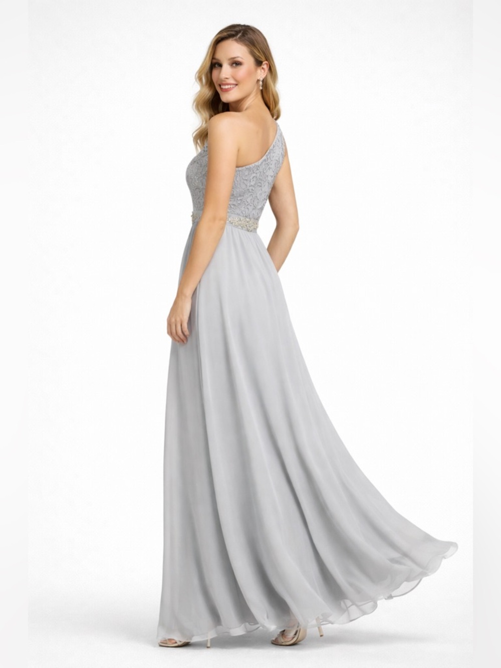 Adrianna Papell Gray Chiffon One Shoulder GALA Gown SZ 6 NWT Formal Evening MOB - Picture 2 of 10